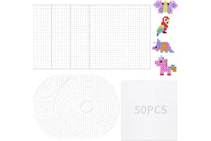 4 kvadrater och 2 runda strykpärlplattor, 5-pack strykpapper totalt 50 ark, transparenta pluggpärlor stenciler gör-det-själv pysseltillbehör för strykpärlor hantverk