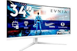 PHILIPS Evnia 34M2C5501A - 34 Zoll WQHD Curved Gaming Monitor, 180 Hz, 1 ms, FreeSync Premium, Ambiglow (3440x1440, 2X H