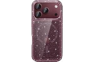 JETech Magnetiskt Glitter Skal för iPhone 18 Pro Max, Mörkt Körsbär