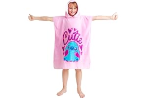 Disney Stitch Toallas de Baño Playa y Piscina Toalla Capucha Niña Niño Poncho Toalla Cambio de Bata Infantil Adolescente Suave y Absorbente (Rosa Stitch, 6-9 Años)