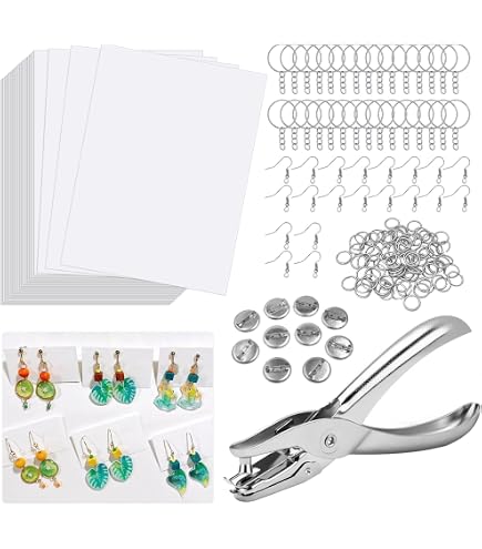 Dmrbiy Kit Plastique Fou 51 Pièces – 20 Feuilles, 15 Chaînettes, 15 Porte-Clés, Perforatrice – Loisirs Créatifs Enfants