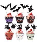 Anniversary House Halloween Cupcake-Topper – 12 Stück, Geist, Kürbis, Totenkopf & Kessel, Mit Bambus-Plektren