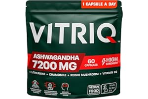 VITRIQ Organic Ashwagandha KSM-66 High Strength Complex 7200mg, 1-a-Day Capsule Calm Complex for Stress, Helps with Anxiety Relief & Restful Sleep with Chamomile, Reishi, L-Theanine, Vitamin B6-60 Capsules