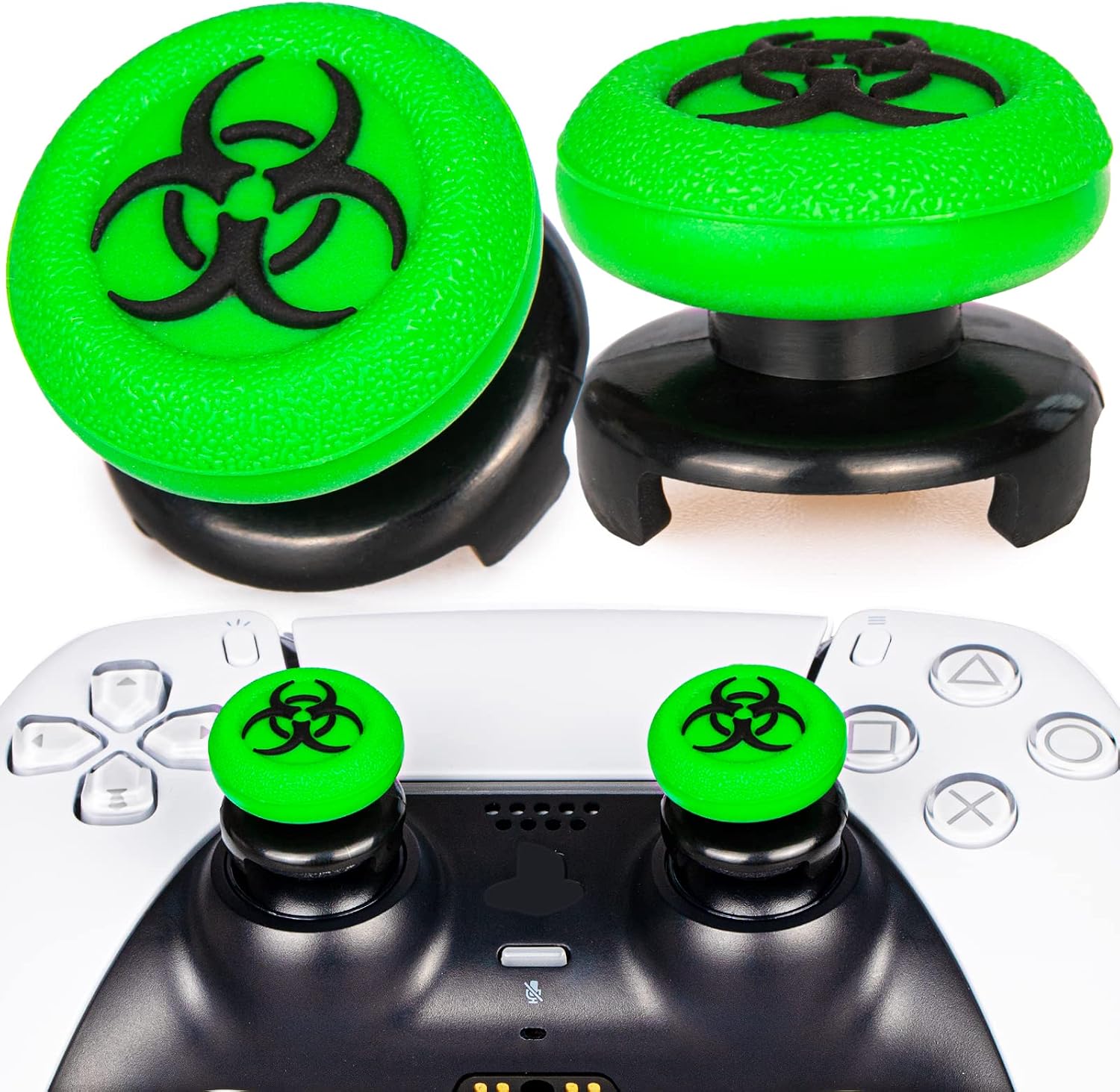 Playrealm FPS Thumbstick Grip Agarres para el Pulgar Extensor Y Textura 3D Caucho Silicona Apretón Cubrir 2 Juegos para PS5 Dualsenese y PS4 Mando (Bioh Verde)