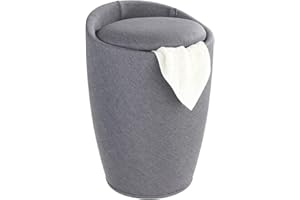 WENKO Badhocker Mod. Candy Leinen Optik Grau, Hocker mit Stauraum für das Badezimmer und Wohnzimmer, integrierter Wäschesammler, ABS-Kunststoff, BPA-frei, Fassungsvermögen 20 L, Ø 36 x 50,5 cm