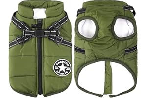AIBORIA Giacche invernali per cani Antivento Impermeabili 2 in 1 Abbigliamento Cappotto termico per tempo freddo Pettorina con giacca invernale per cuccioli Giacca calda per cani invernale Verde XL