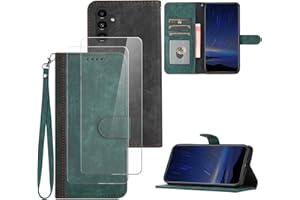 Hoyoikun Handyhülle Kompatibel Mit Samsung Galaxy A34 5G,[Verschenke 2 Stück Full Screen Schutzfolie],Premium PU Leder Flip Case,Magnetverschluss,Standfunktion, Kartenschlitz-Grün