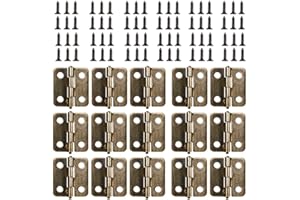 PVEATH Petite Mini Charnières, 50 packs Cabinet Porte Tiroir Coffre Charnières Connecteurs avec 200 pièces 8 mm remplacement de vis, métal Charnière pour boîte à bijoux en bois bronze