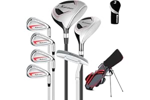 XDriveMax Juego completo de palos de golf para hombre de 8 piezas, mano derecha/izquierda para hombres y mujeres, incluye bolsa de soporte con capucha para lluvia, madera de calle 3# con fundas para