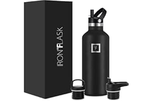 IRON °FLASK Insulated Water Bottle with Straw Lid Narrow - 950ml (3 Lids) - Cold 24hrs & Hot 12hrs Drinks - Double-Walled Stainless Steel Metal Leakproof Travel Sports Gym Camping & Hiking Hydration Flask