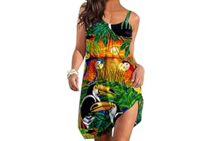 GENERIC Sommerkleid Damen, Damen Knielang Ärmellos Sommer Kleider Sexy Elegant Kleid Vintage Boho Strandkleider Minikleid Teenager Mädchen Festlich Kleider Blumen Drucken Kleid Kurz Sommerkleid