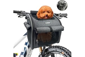 DAISTERN Cesta Perro Bicicleta 6KG, Mochila para Mascotas con Ventanas de Malla, Transportin de Gato y Perro, 4 en 1 Bolsa Multifuncional Plegable con Soporte Patentado, Gris