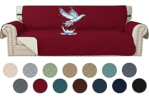 YSTELLAA Impermeabile Copridivano 4 Posti Con Braccioli, Copridivano Trapuntato, Copridivano Antigraffio Gatto Cani, Universale Salvadivano Antimacchia, Vino Rosso
