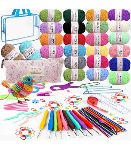 Kit Crochet Complet 155 Pièces SusggO - Avec Crochets, Laine, Yeux, Rembourrage, Outils - Pour Débutants Et Confirmés - Sac Inclus