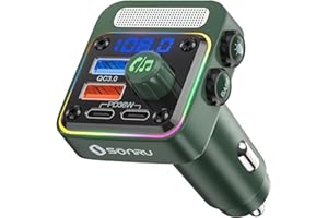 SONRU FM Transmitter Auto Bluetooth 5.3 Adapter Auto, Bass & HiFi Stereo Freisprechanlage für Auto Bluetooth mit [PD 30W & QC 3.0 18W] Schnelles Autoladegerät