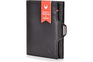 DONBOLSO Portafoglio Uomo Slim - Accessori da Viaggio Portafoglio Uomo Pelle - Portatessere con Protezione RFID et Custodisce Fino a 11 Carte - Nappa Nero