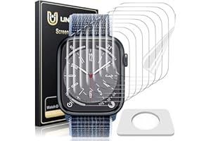 UniqueMe 8 Pack Protector de Pantalla para Apple Watch Series 9/8/7 45 mm,TPU Film HD Flexible Protector, HD Transparente, Sin Burbujas