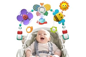 ENERS Kinderwagen Spielzeug mit Musik, Spielbogen Kinderwagen Babyschale Kinderbett Babyspielzeug, Mobile Kinderwagenkette mit Rasselspielzeug, Hängend Sensory Babyspielzeug Geschenk für Neugeborene (bee)