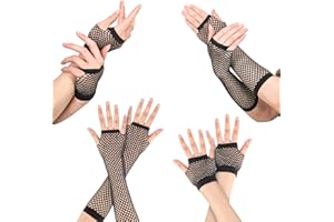 Dacitiery 4 Pairs of Women's Fishnet Gloves, Long and Short, Black Fingerless Fishnet Gloves, Mesh Evening Gloves for 80s Fancy Dress, Costume Party, black