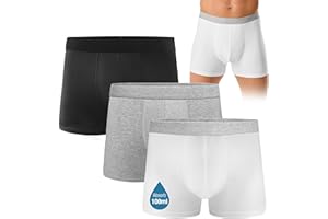 FORVEVO Calzoncillos Incontinencia Hombre,Algodon Boxer Calzoncillos Hombre Lavables con Almohadillas Protectoras Absorbentes de 100ml,a Prueba Fugas,Control Olores Reutilizables(Negro&Gris&Blanco,L)