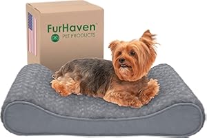 Furhaven Hundebett, Memory-Schaumstoff, Ultra-plüschig, Kunstfell und Wildleder, Luxus-Liege, Abnehmbarer, waschbarer Bezug, Größe M, Grau