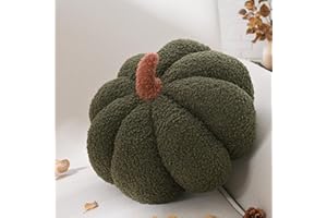 Yhoelata Cojín Grande de Calabaza de Halloween, con Forma de Calabaza Verde Cojín Decorativo para Otoño, Cojines Deco de Terciopelo de Peluche, Cojines Decoracion para Cama, 30cm