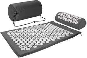 CWRFZ Akupressur Set Akupressurmatte, Akupunkturpunkt Massagekissen, Linderung von Nacken- und Rückenschmerzen, Muskelentspannung und Stressabbau, Ischiasentlastung, Tragetasche, Grau Weiß