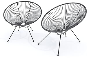 ARREDITALY Set Di 2 Poltrone Sedia Relax Con Seduta A Corde Intrecciate Ovale E Struttura In Acciaio Robusto Arredo Arredamento Giardino Esterno Terrazzo Salone Soggiorno Salotto 72 x 78 x 89 cm (Grigio Scuro)