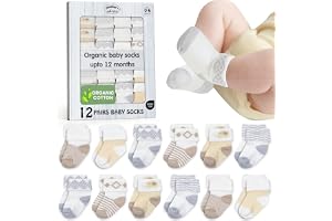 Mother's Choice Organic Cotton Baby Socks, 12 Pairs, Unisex 0-6 Months - Soft, Hypoallergenic Newborn & Infant Socks - Baby G