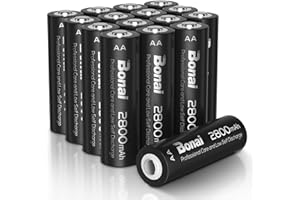 BONAI 2800mAh AA Rechargeable Battery NI-MH 1200 Cycles High Capacity Rechargeable aa Batteries, Pack of 16