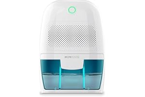 MONHOUSE Mini Air Dehumidifier 600ml Portable, Compact & Quiet Moisture Absorber for Home, Bedroom Damp, Car, Office, Garage, Caravan & Basement - Electric Mould Remover - White/Blue
