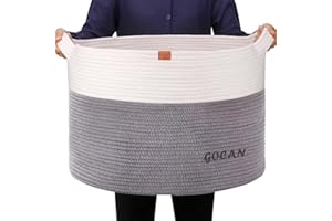 GOCAN XXXL Extra großer Baumwollseilkorb D55XH35cm gewebte Wäschekörbe für Decken Aufbewahrungskorb mit Griffen für Kinderspielzeug Pflanzen Kissen Wohnzimmer Korb Korb (hell-grau)