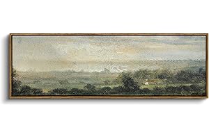 InSimSea Extra Large Framed Vintage Wall Art, Living Room Country Farmhouse Decor, Wild Field under Sky Landscape Paintings, Canvas Prints, Scenery Long Picture for Bedroom Above of Bed,12x36inch