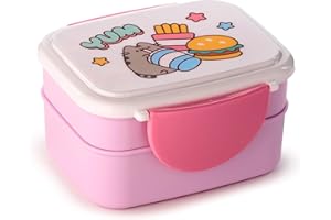 PUCKATOR Fiambrera Bento con cubiertos y cierre de clip – Pusheen el gato – Foodie – Licencia Oficial Pusheen the Cat – Fiambrera sin BPA para la escuela, la oficina