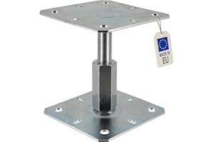 FIXTOUT Embase pied de poteau réglable - Platine 130x130mm - M20 - Acier galvanisé à chaud - Ht de 100 à 150 mm - Fabrication Europe