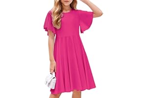 Arshiner Robe pour Fille à Manches Papillon - Robe trapèze - Col Rond - Robe d'été en Coton - Robe Festive - Robe de fête de Mariage - Décontractée - avec Poche