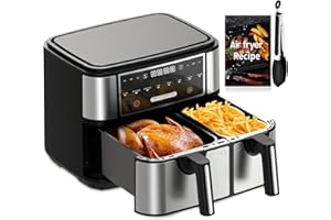 EUARY Friggitrice ad aria 4L+6L a due cestelli per la famiglia, forno compatto 8 in 1 con finitura intelligente, friggitrice ad aria a doppia zona oil-free con ricettario Air Fryer