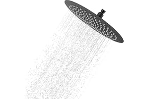 YKUKIZEE 8 Inch Round Rainfall Shower Head Black, Fixed Rain Shower Head 304 Stainless Steel, 20 cm High Pressure Waterfall Shower Head Overhead for Bathroom Shower Room
