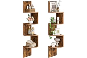 HOOBRO Corner Shelf, Wall Shelf, Set of 2 Floating Corner Shelves for Wall, 4-Tier Corner Bookshelves for Living Room, Bedroom, Bathroom, Home Office, Rustic Brown EBF25BJP201