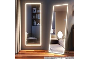 LVSOMT Espejo de pie Cuerpo Entero con luz, 153x50cm Espejo de pie Grande, LED Espejos de Cuerpo Entero Pared Rectangular, Espejo Cuerpo Entero Pared LED, Espejo Pared vestidor, Dormitorio, Negro