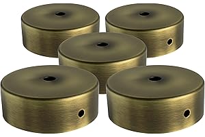 AMARCORDS - 5 Rosoni Lampadario in metallo, coprifili per lampada completo di accessori fermacavo viti e staffa da soffitto. Diametro 77mm altezza 26mm colore OTTONE