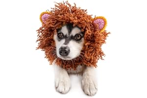 Zoo Snoods Lion Mane Wig Costume for Dogs & Cats, Medium- Pet Adjustable Washable Comfortable Fancy Lion Hair Dog Clothes Dress for Festival Hat Party, Happy Ears Stretchy Headband, Anxiety Dog Outfit
