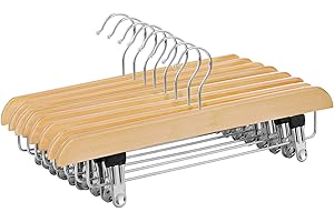 ‎SONGMICS SONGMICS Wieszaki na szczypce, do spodni i spódnic, zestaw 8 sztuk z naturalnego drewna, 35,5 cm CRW008-8