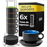 MIAMIO - Espresso cups (75 ml), 6 units - Le Papillon (Multicolor) | Ceramic Espresso Cups with Saucers and Stand, Set of 6 E