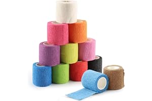 Foydream 12 Rollen Selbsthaftende Bandage 5cm x 4.5m Selbstklebender Verband für Erste Hilfe Selbsthaftender Verband für Sport und Erste Hilfe Vet Wrap Hund Pferde