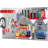 Wall Control 30WRK400GVR metal ge&ccedil;me tahta, standart alet saklama seti, galvanizli alet tahtası ve kırmızı aksesuar
