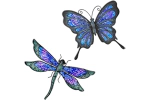 HONGLAND Metall-Libellen-Dekor – Metall-Schmetterling-Wanddekoration – Metall-Wandkunst – Outdoor-Wanddekoration – Libellen-Ornamente, Wandskulpturen, Geschenke, hängende Dekorationen für Garten, Hof,
