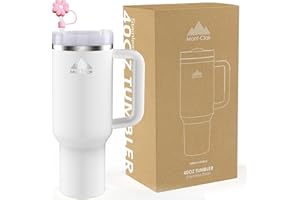 MONT-CLAIR Tumbler 40oz - Taza Termica Cafe para llevar con Pajita y Tapa - Vaso Termico Acero Inoxidable con Asa - Bebidas frías y calientes - Fría durante 10 horas - Helada durante 48 horas - 1200ml - Escarcha