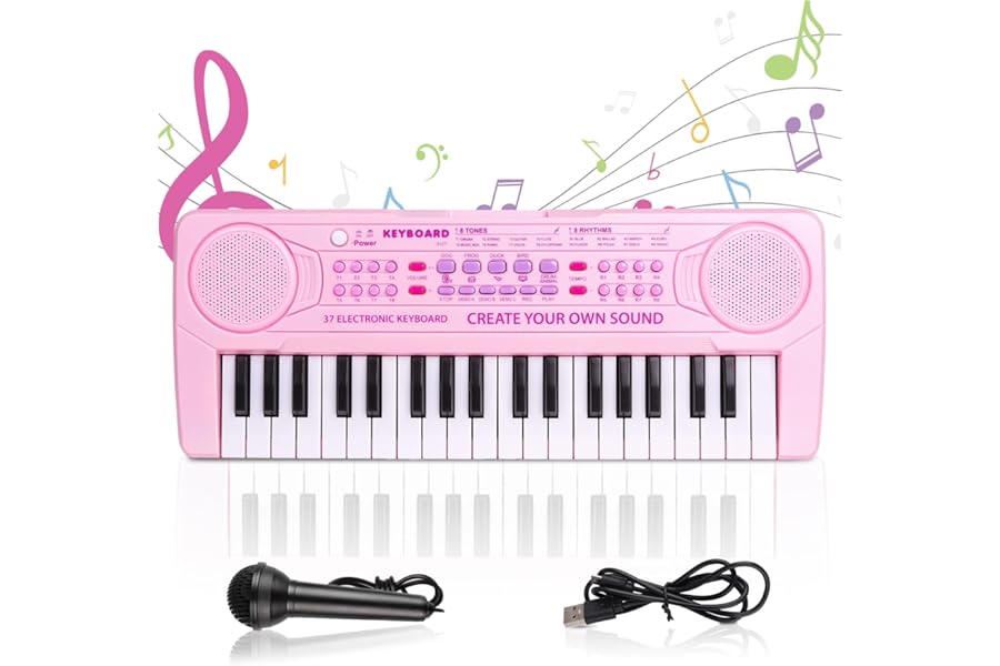m zimoon Kids Piano Keyboard, 37 Keys Electronic Music Piano for Kids Portable Multi-Function Musical Instruments Educational Toy Birthday Gifts for Boys Girls Children Beginner Ages 3-8 Pink
