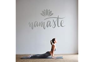 WANDFACTORY Namaste mit Lotusblume - Wandtattoo Wandaufkleber Sticker Aufkleber Mandala Lotus - erhältlich in vielen Größen (Grau, 40 x 22 cm)